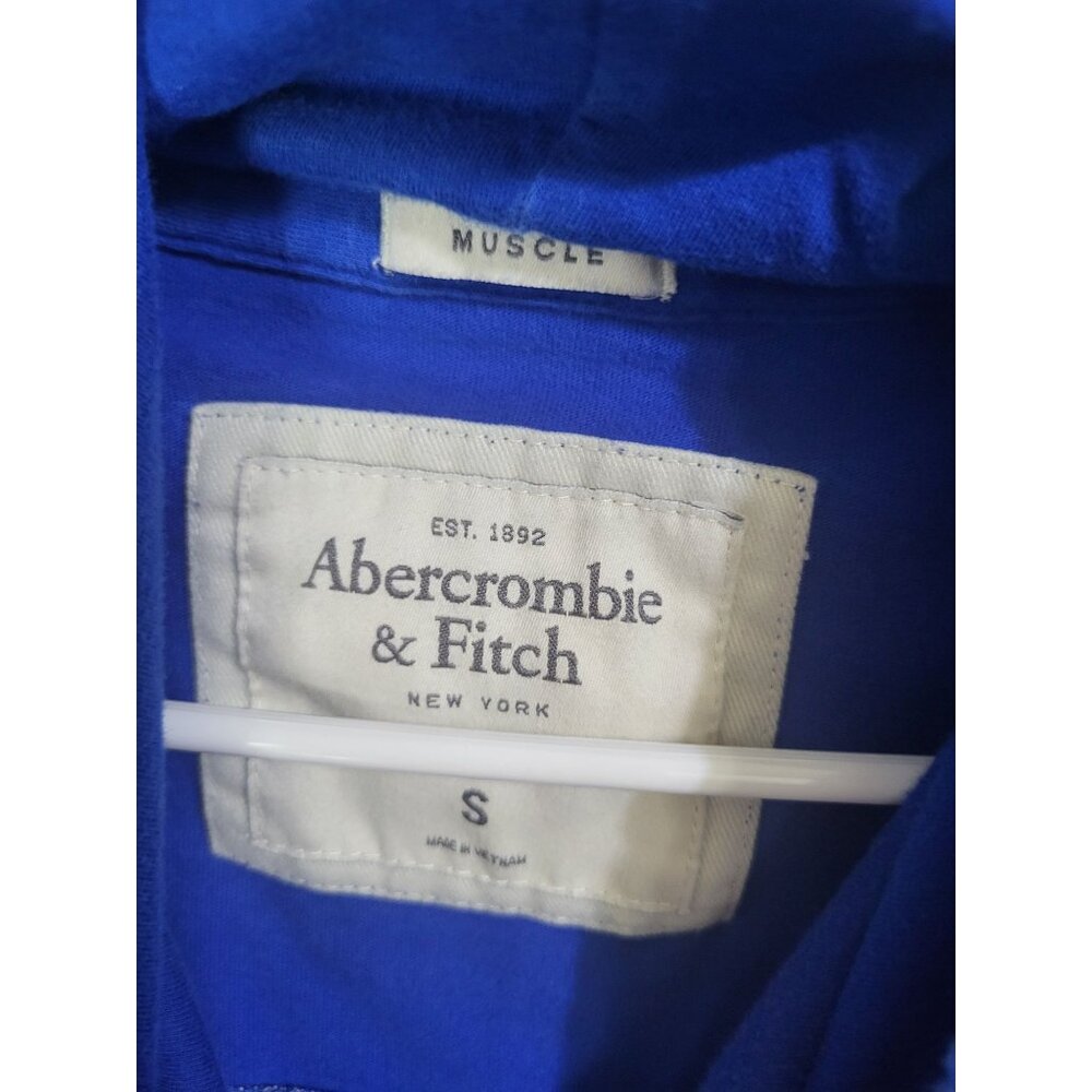 ABERCROMBIE & FITCH Men's Small Blue Pullover Hooded Shirt Muscle Fit y2k preppy - Picture 3 of 9